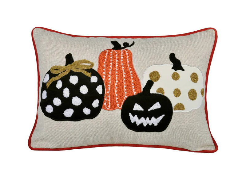 Halloween Pumpkin Embroidered Throw Pillow – Spooky Polka Dot by HouseOfZazla