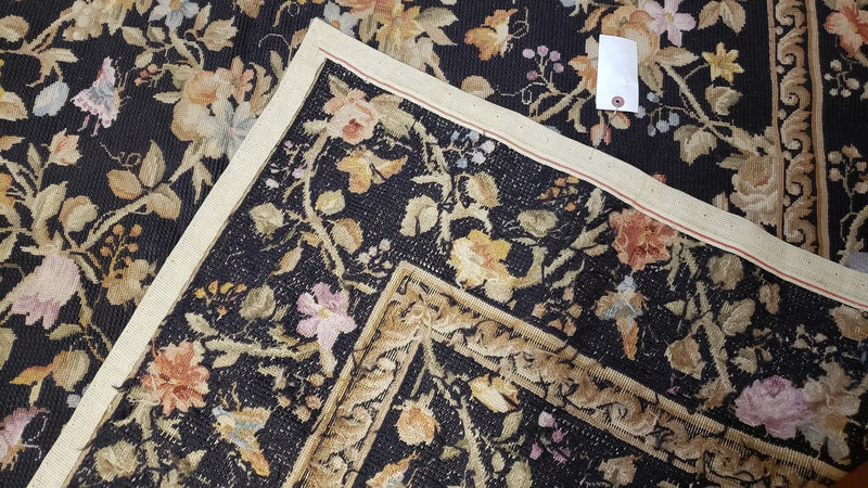 6x9 Vintage Needlepoint Rug, Petitepoint Carpet, Butterflies Floral Design by Jewel Rugs