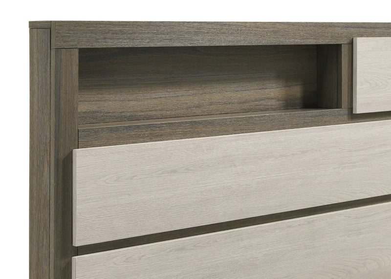 Fenwick Eastern King Bed Bookcase Headboard Grey Oak by Unique Piece Furniture