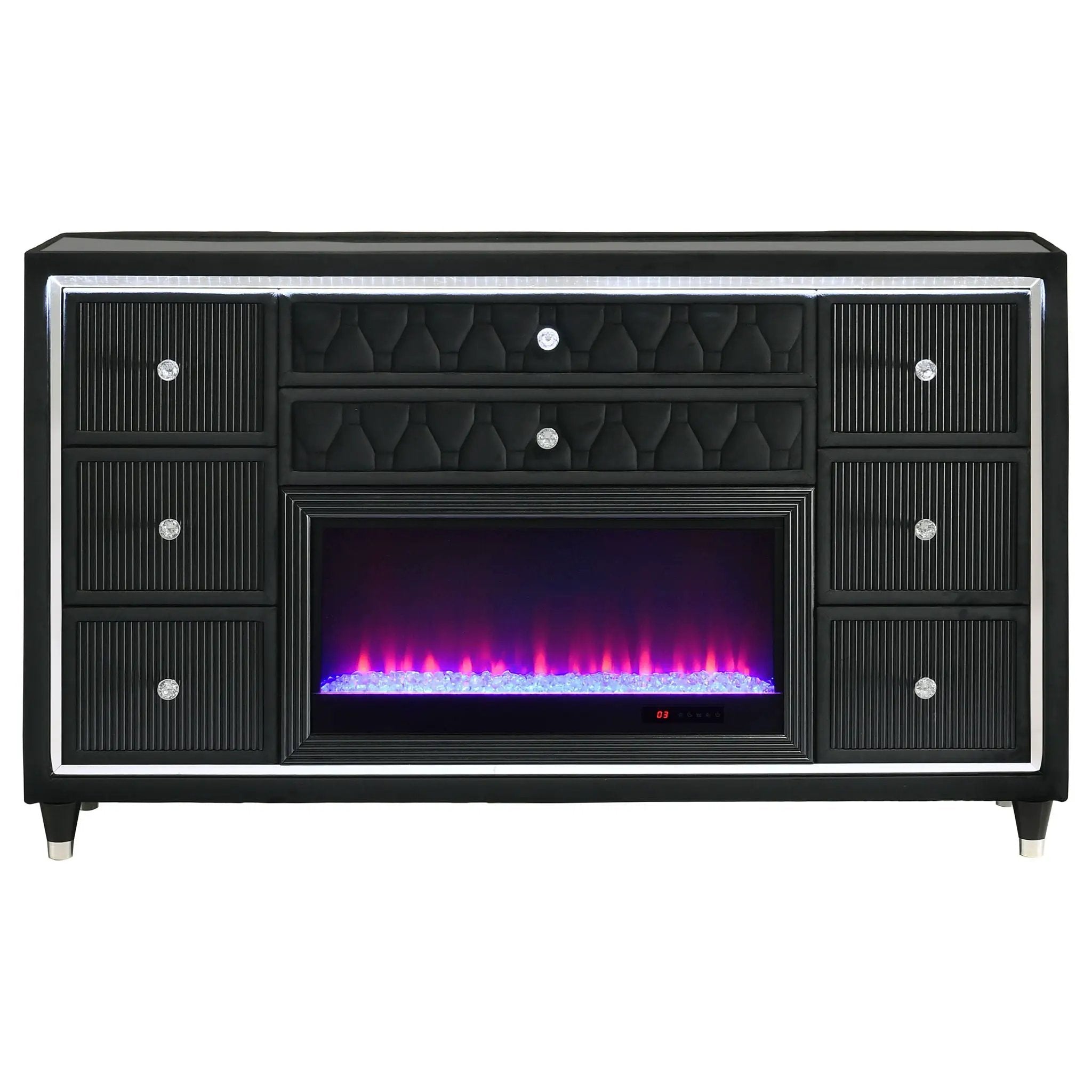 Lorient 8-drawer LED Bedroom Flame Box Dresser Black by Unique Piece Furniture