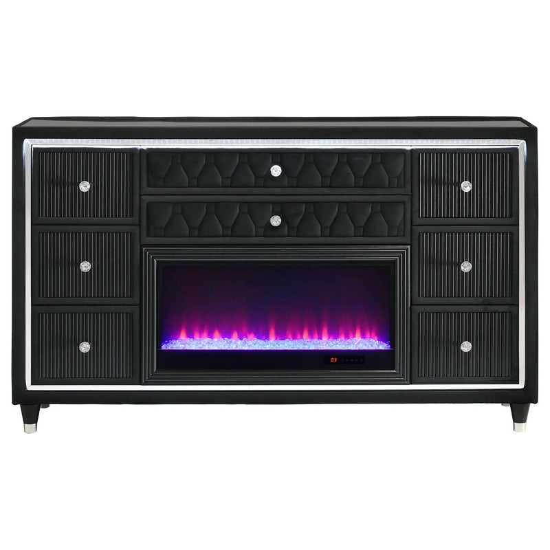 Lorient 8-drawer LED Bedroom Flame Box Dresser Black by Unique Piece Furniture