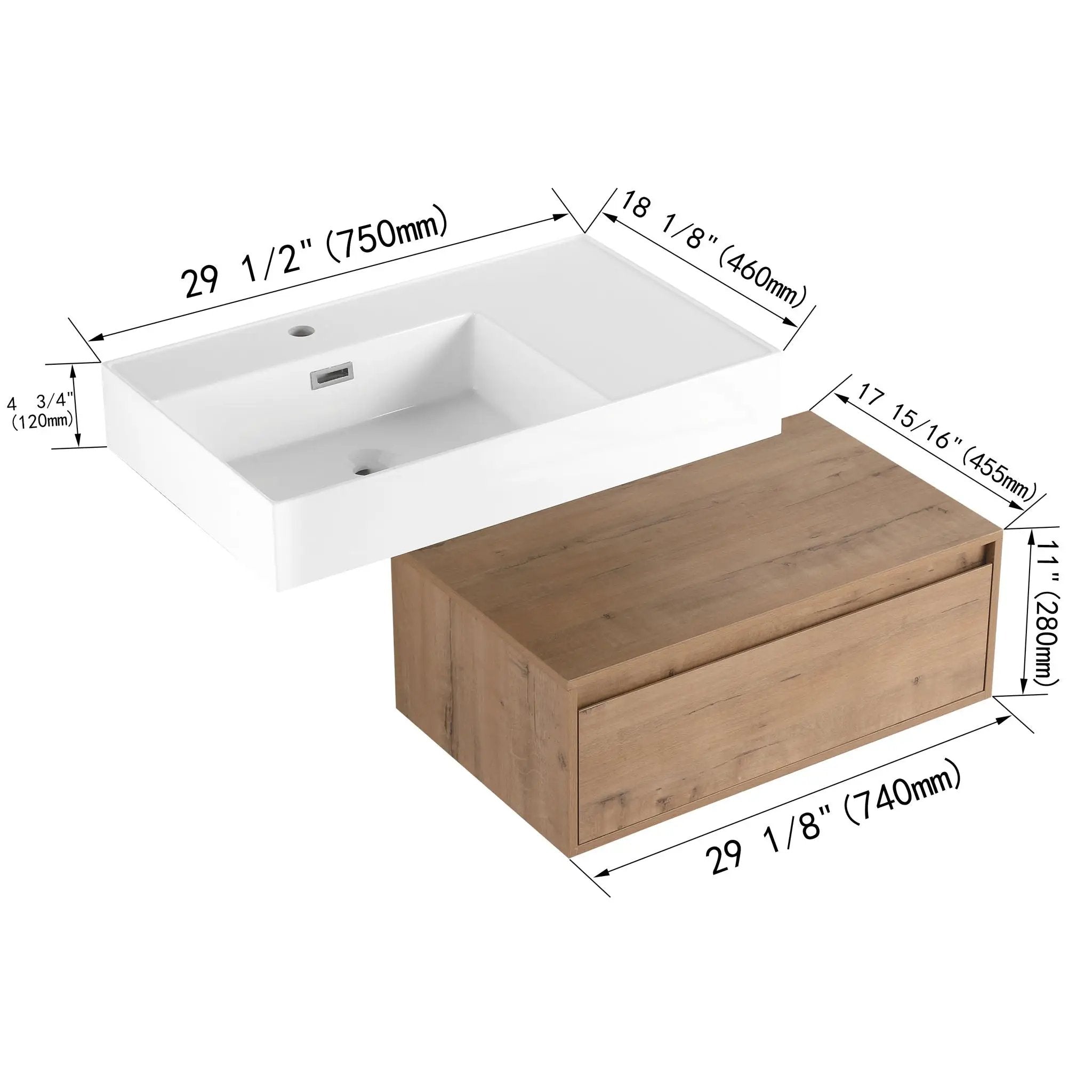 Modern Wall Mounted Bathroom Vanity With Resin Sink And Soft Close Drawer In Imitative - Imitative Oak by Unique Piece Furniture