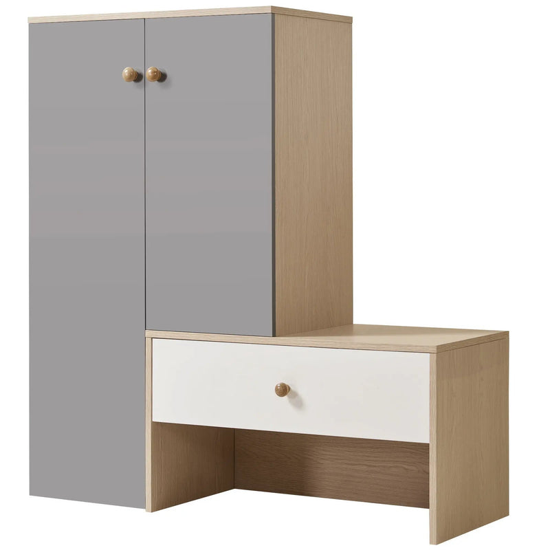 Modern Multi Functional Shoe Storage Bench & Cabinets With Adjustable Shelves - Gray / Natural Wood / White by Unique Piece Furniture