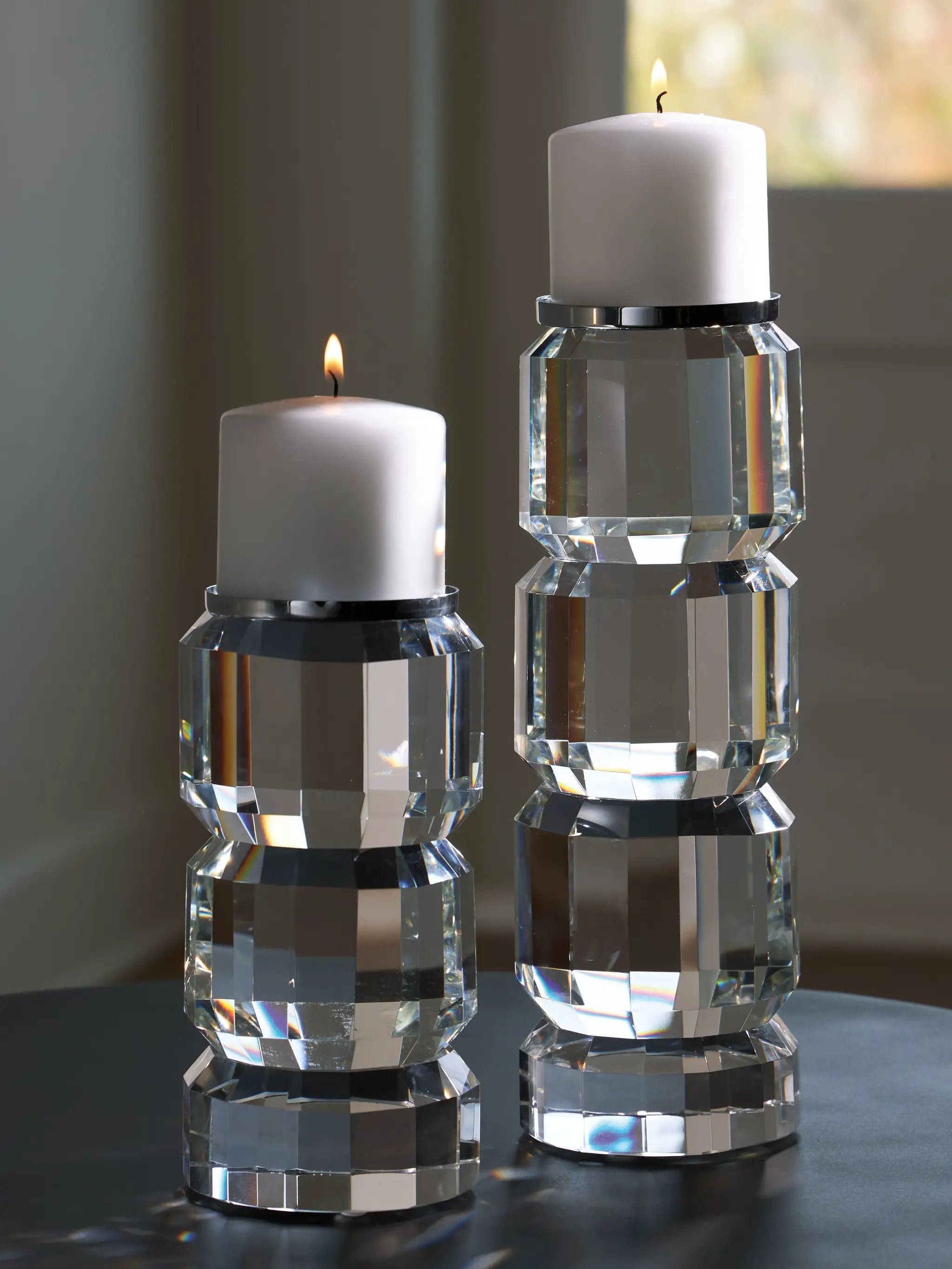 Brentley - Candle Holder Set (Set of 2) - Clear / Silver Finish by Unique Piece Furniture