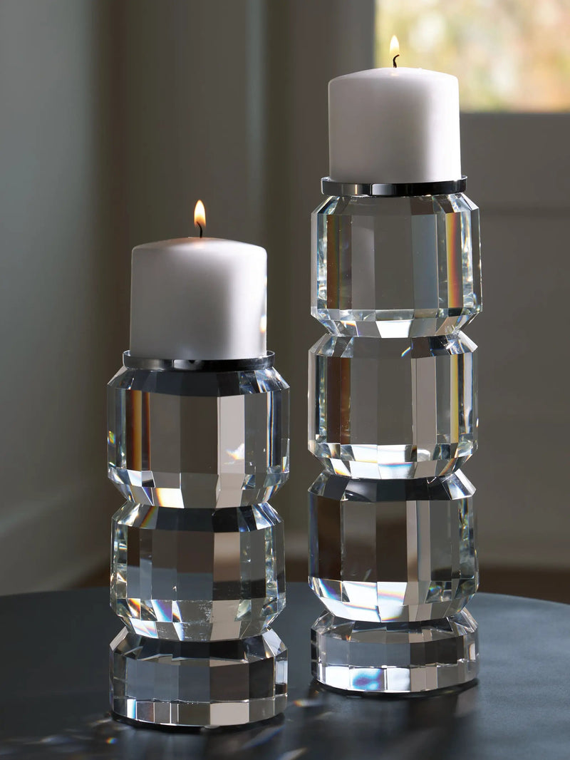 Brentley - Candle Holder Set (Set of 2) - Clear / Silver Finish by Unique Piece Furniture