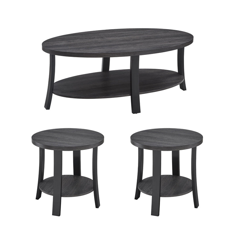 Anze - 3 Piece Coffee Table Set Contemporary Oval Wood Shelf - Charcoal by HouseOfZazla