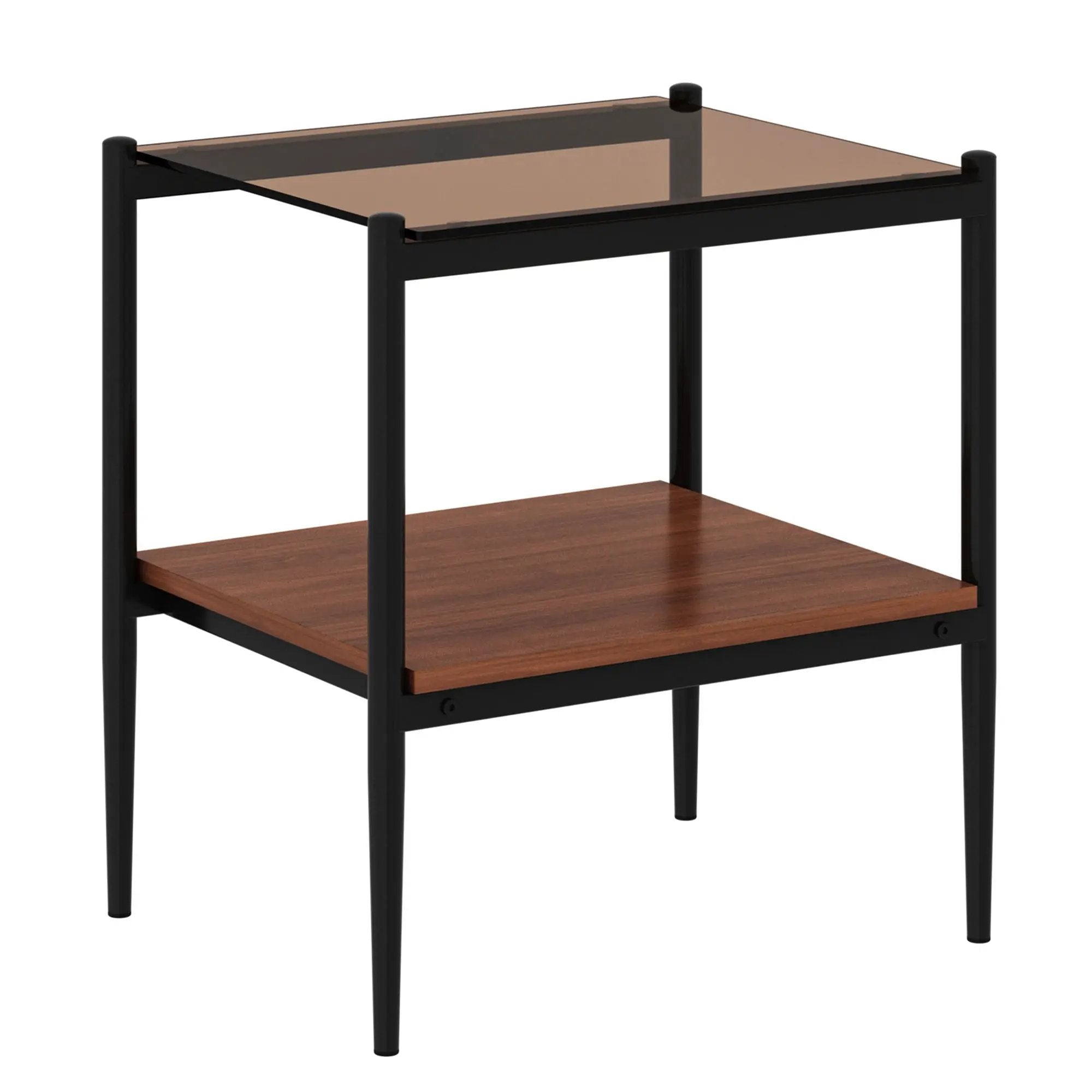 Modern Rectangle End Table (Set of 2) With Tempered Glass Tabletop And Layer - Brown by Unique Piece Furniture