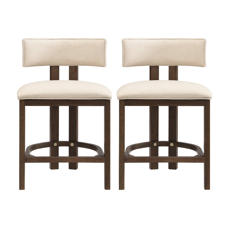 26" Counter Height Bar Stool, Upholstered Counter Stools (Set of 2) - Walnut & Beige by HouseOfZazla