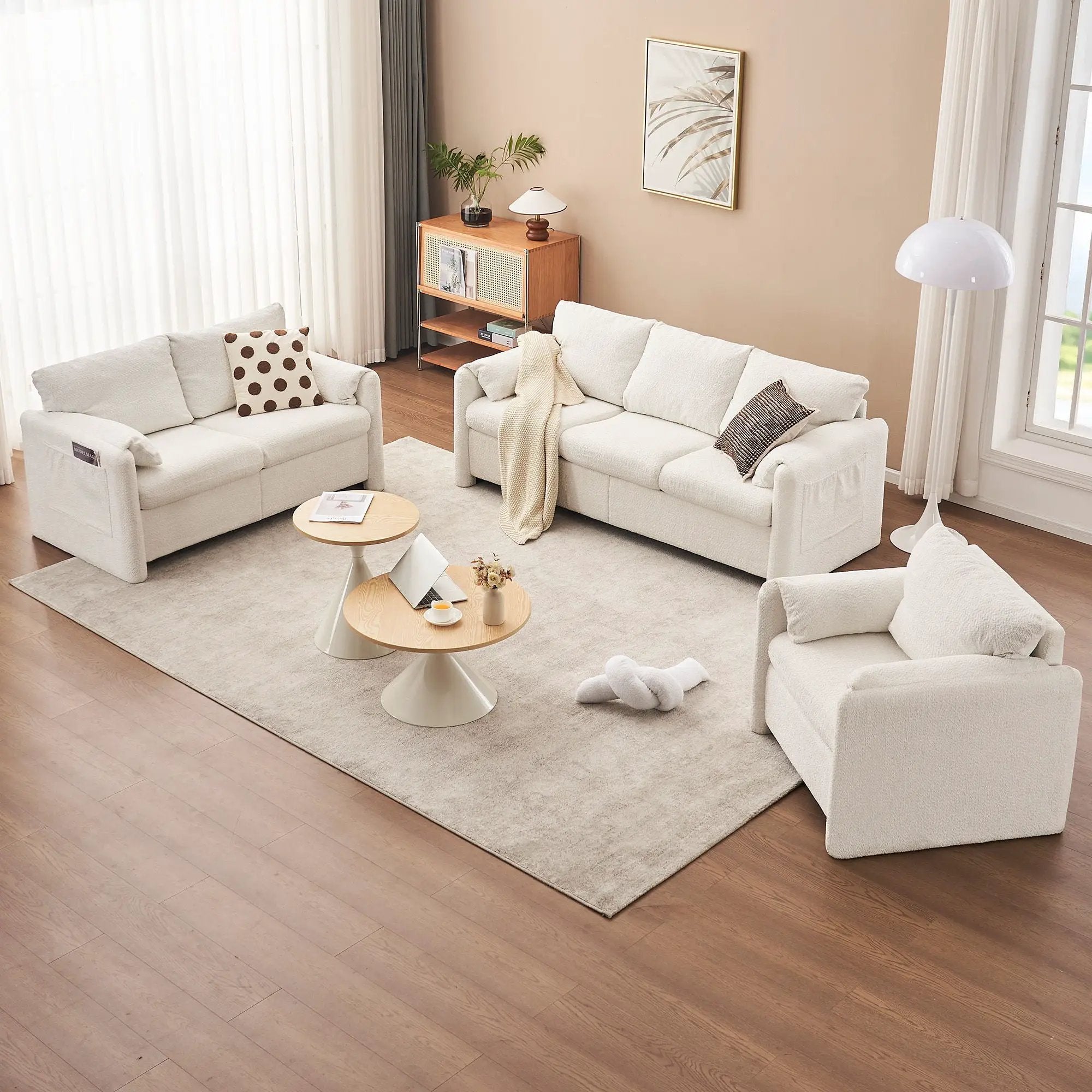 Fixed Modern Accent Chair Single Seater Plush Chenille Lounge Chair With High Resilience Cushion - Ivory White by HouseOfZazla