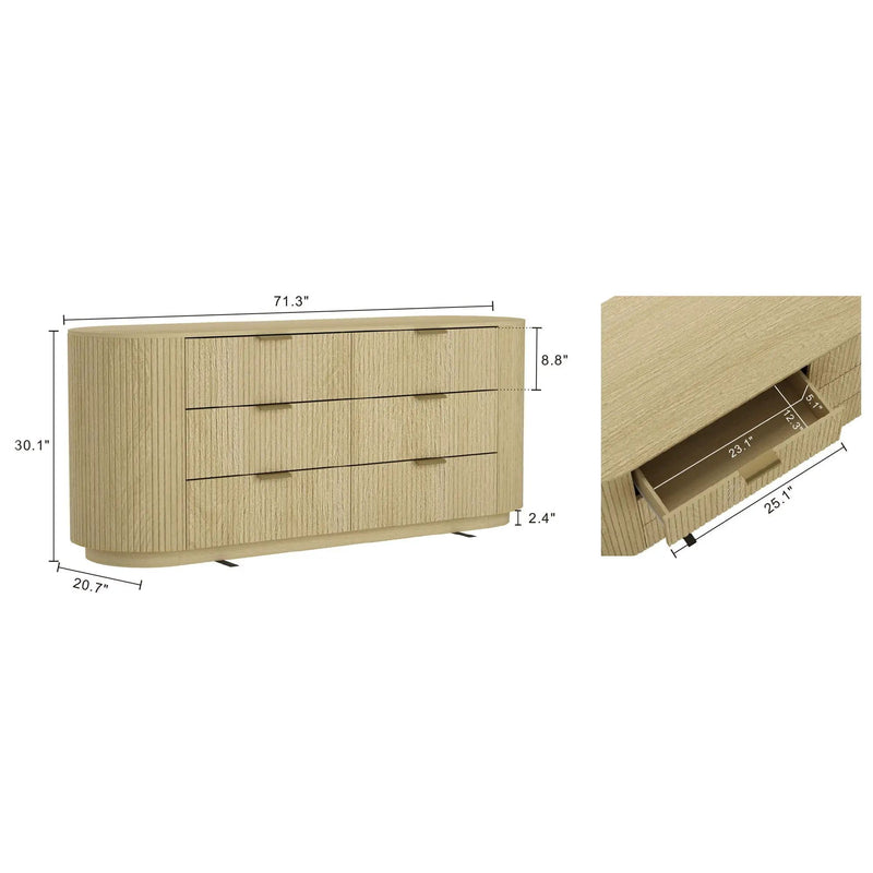 Olivia - Double Dresser With 6 Drawers - Oak by HouseOfZazla