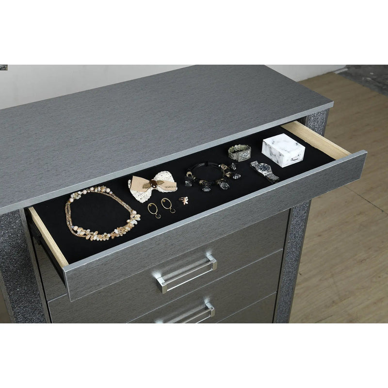 Lorenzo - Chest With Hidden Jewelry Compartment And Bar Handle - Silver by Unique Piece Furniture