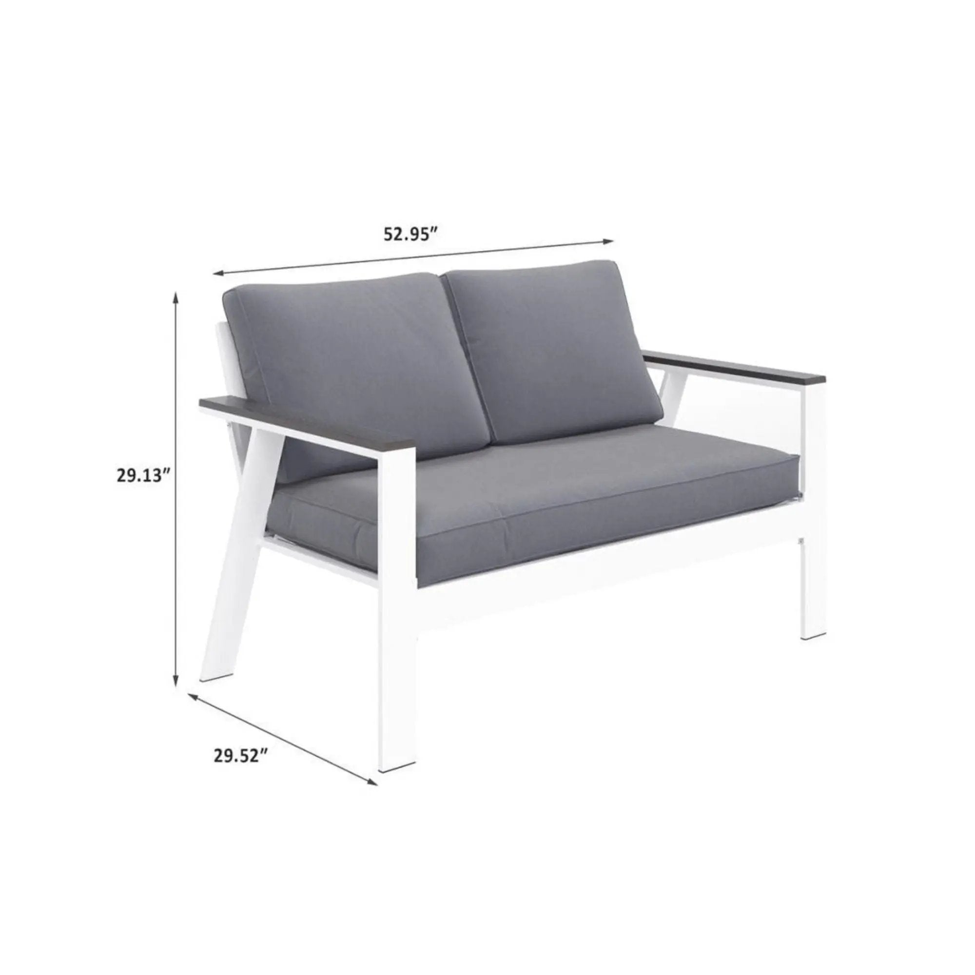 All Weather Patio Loveseat With Armrests & Angled Backrest - White / Gray by HouseOfZazla