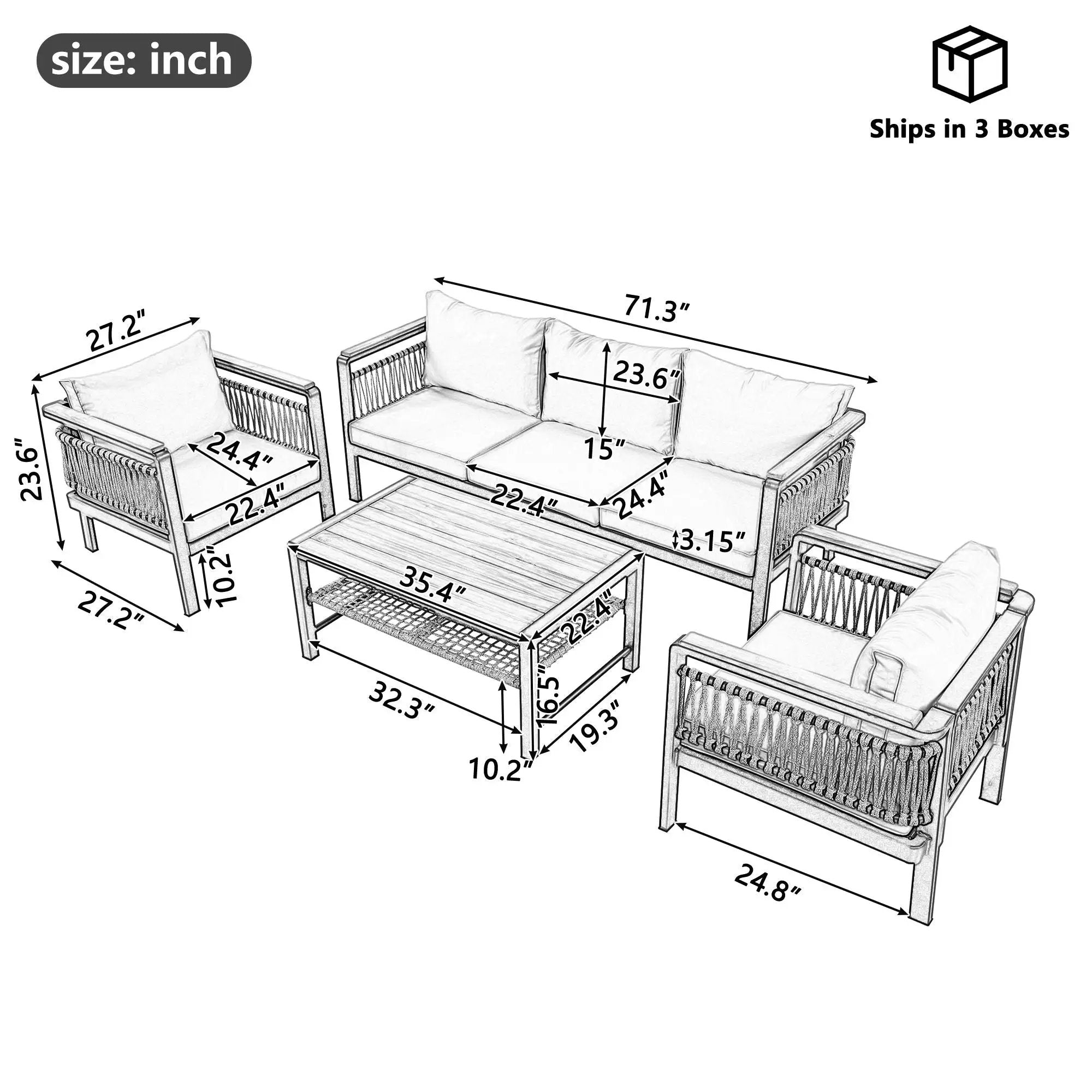 4 Pieces Outdoor Sectional Sofa Set 5 Person Patio Seating Group Outdoor Conversation Set With Cushions And A Coffee Table For Patios by HouseOfZazla