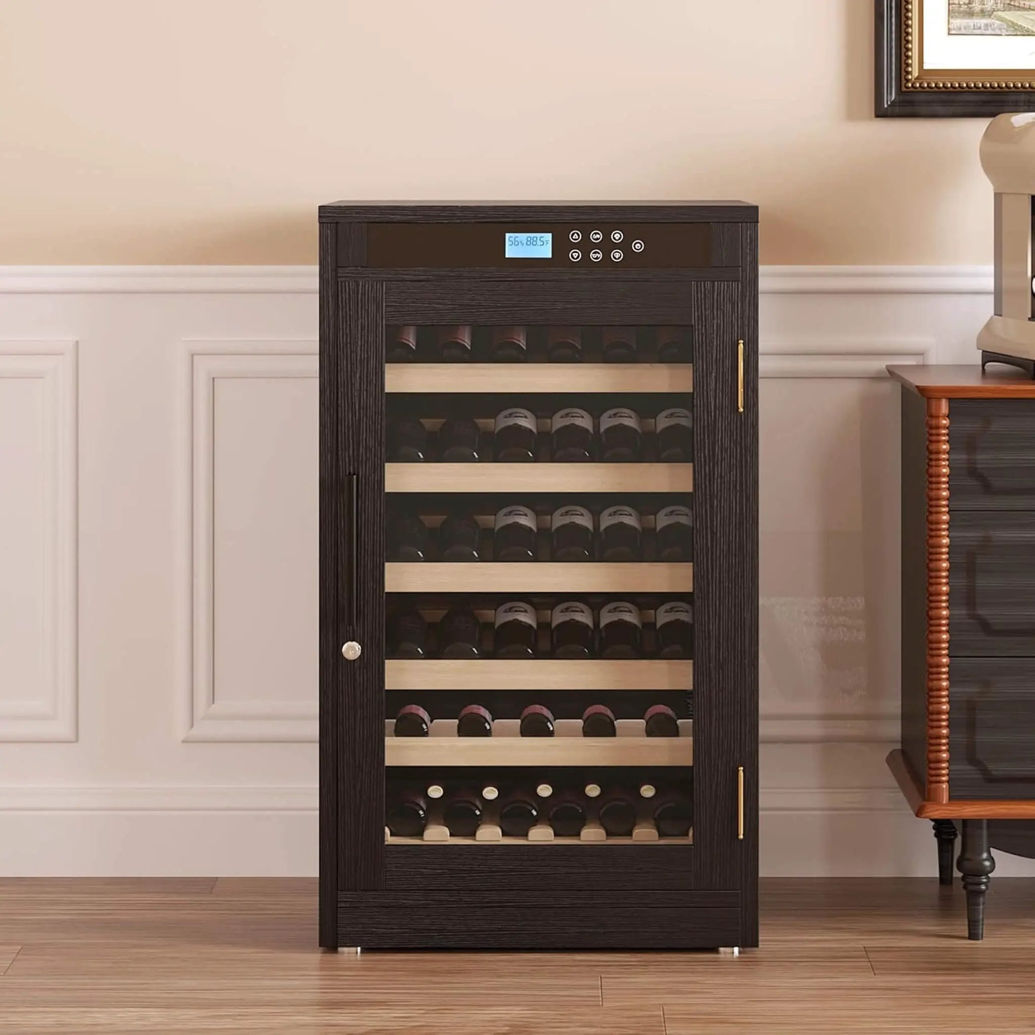Nuvia 69-Bottle 7.6 Cu.Ft Freestanding Smart Wooden Wine Cooler With LED Touch Display (SAK24861) by SAKSBY WHOLESALE