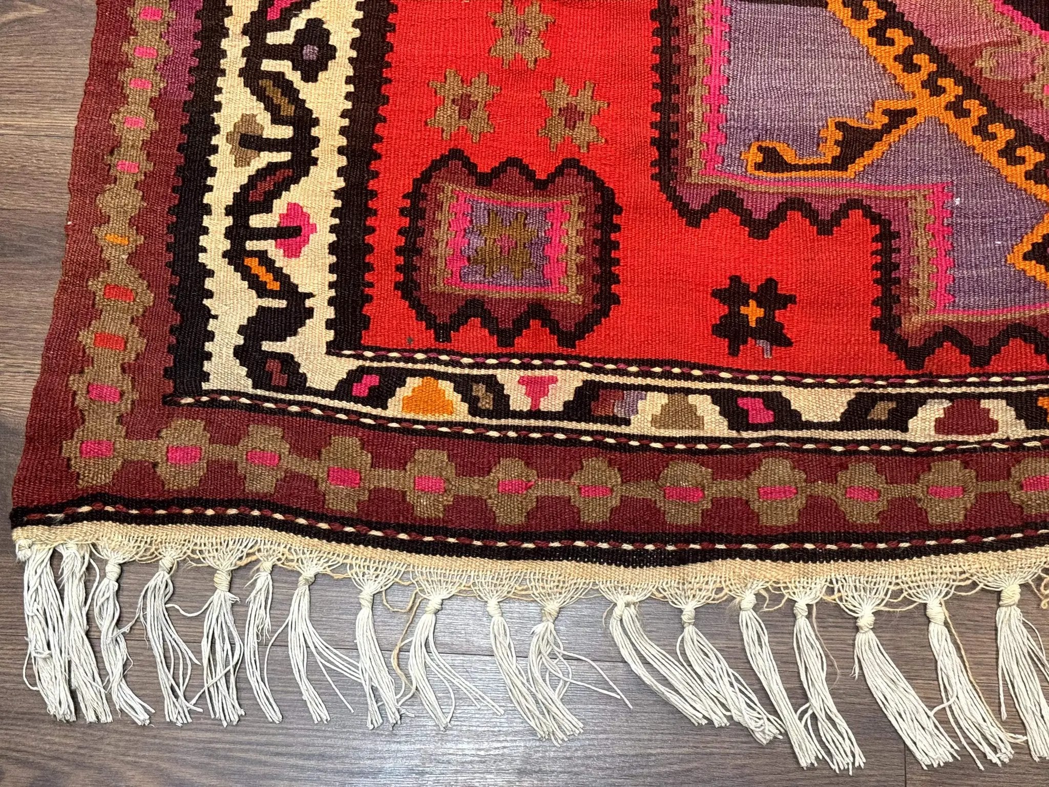 Persian Kurdish Zarand Kilim Rug 5x9, Red, Geometric Medallions, Wide Runner by Jewel Rugs