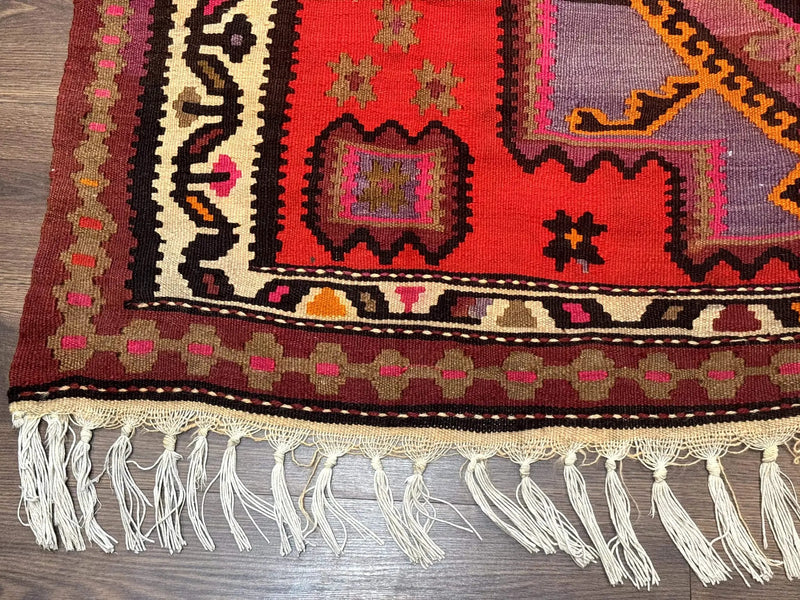 Persian Kurdish Zarand Kilim Rug 5x9, Red, Geometric Medallions, Wide Runner by Jewel Rugs