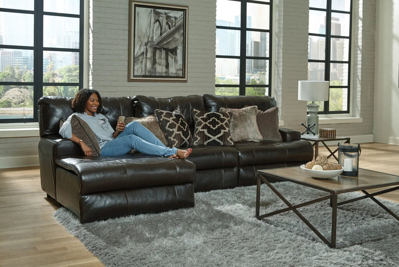 Como - 3 Piece Italian Leather Match Reclining Sectional by Unique Piece Furniture