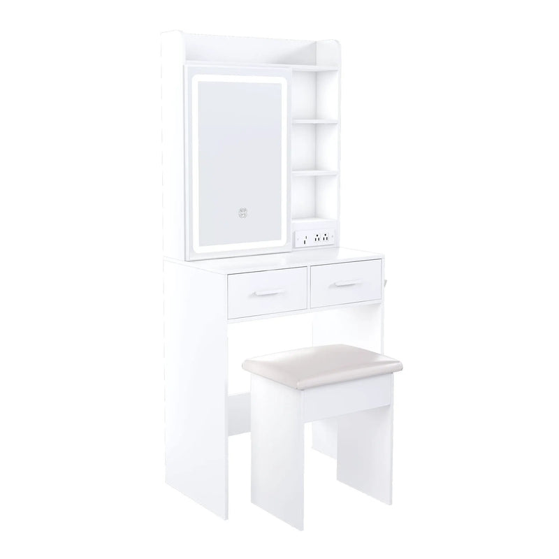 Space Saving Makeup Vanity Desk With Mirror & Adjustable LED Lights by HouseOfZazla