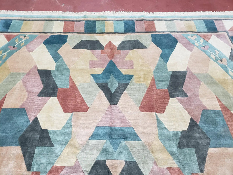 Contemporary Indian Nepalese Area Rug 8x11, Wool Hand-Knotted Modern Multicolor Nepali Abstract Carpet 8 x 11 Soft Playroom Nursery Room Rug by Jewel Rugs