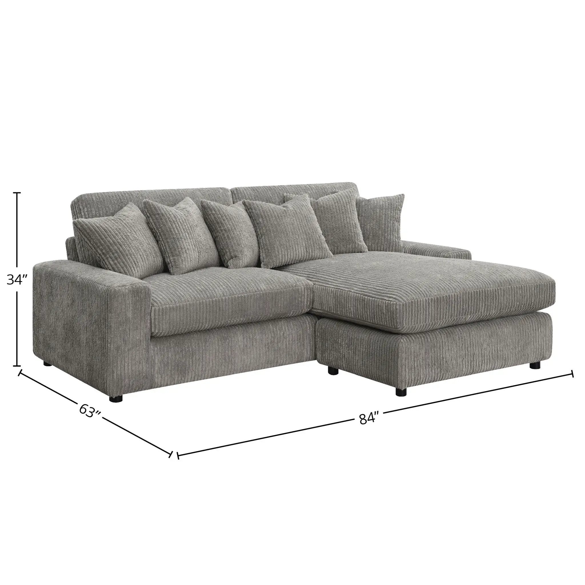 Tavia - Reversible Sectional Sofa With 6 Pillows - Gray by Unique Piece Furniture