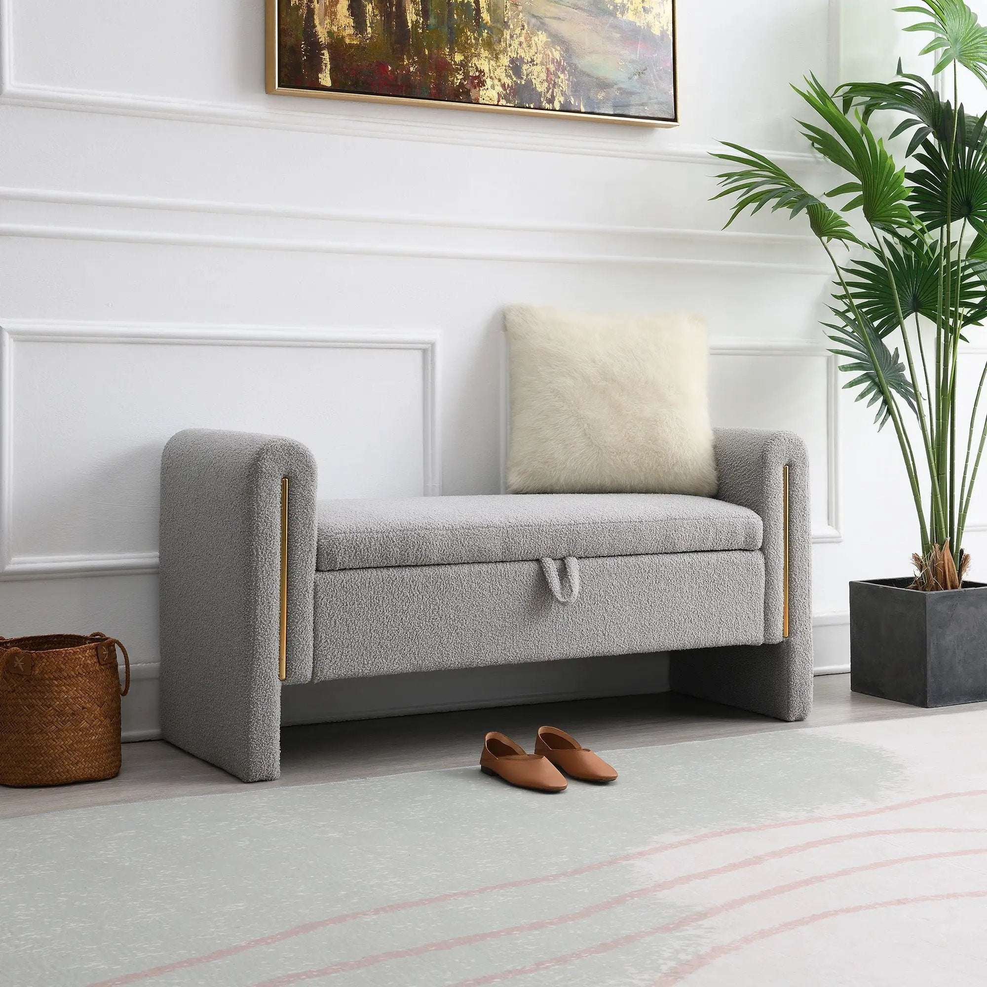 Modern Teddy Upholstered Large Bed End Bench With Arms And Storage by Unique Piece Furniture