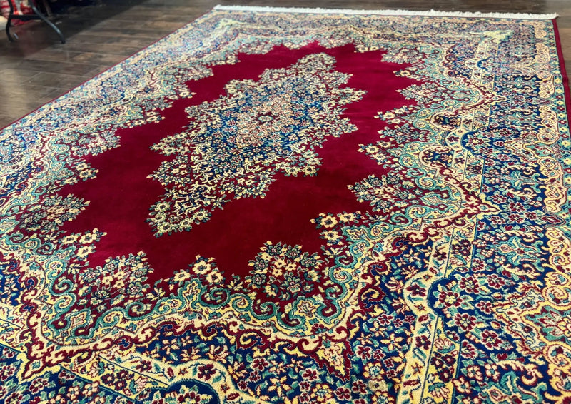Power Loomed Persian Oriental Rug 9x12, Vintage Wool Pile, Kirman Design by Jewel Rugs