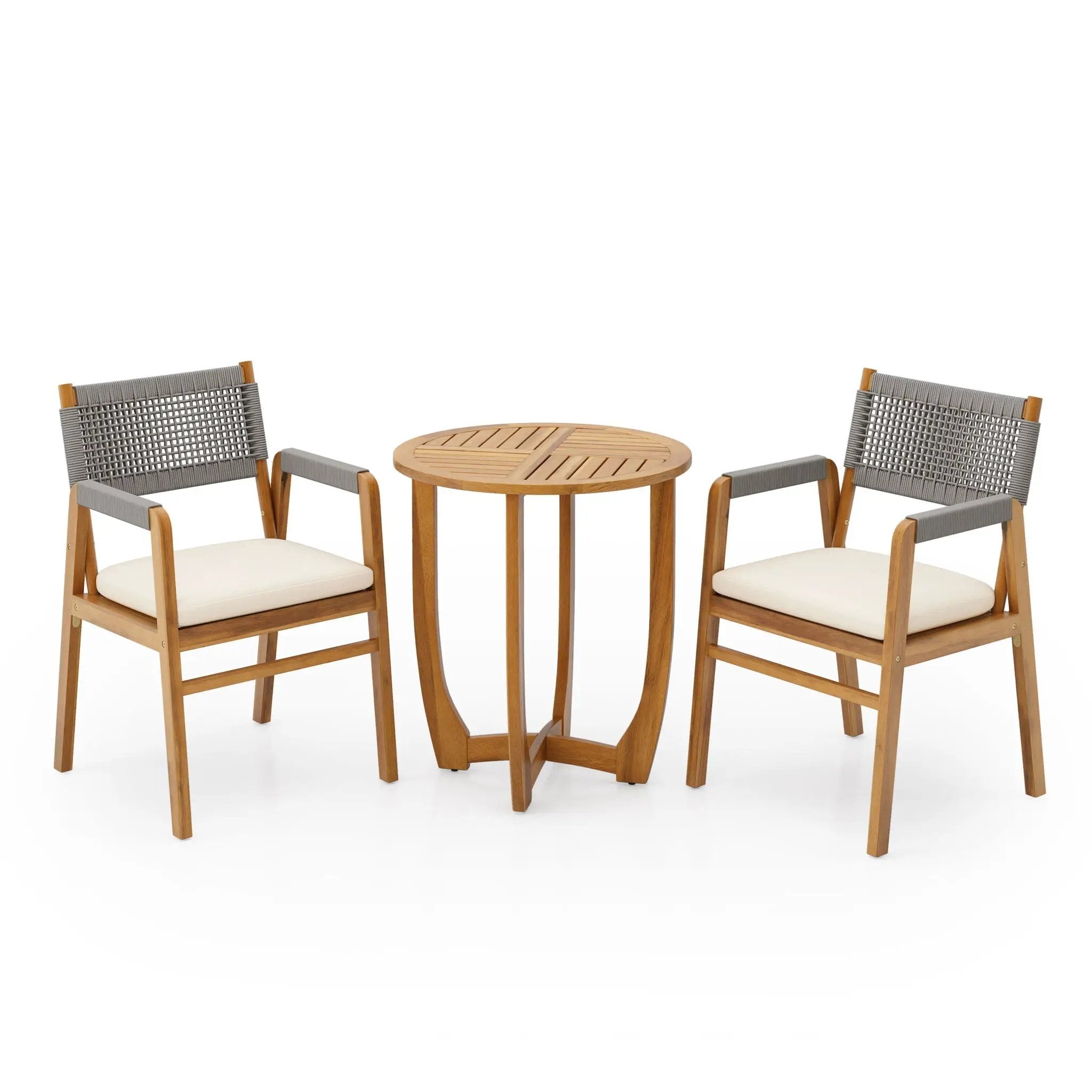 Outdoor 3 Piece Dining Set With Cushion - Gray / Teak by HouseOfZazla