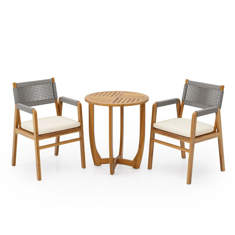 Outdoor 3 Piece Dining Set With Cushion - Gray / Teak by HouseOfZazla