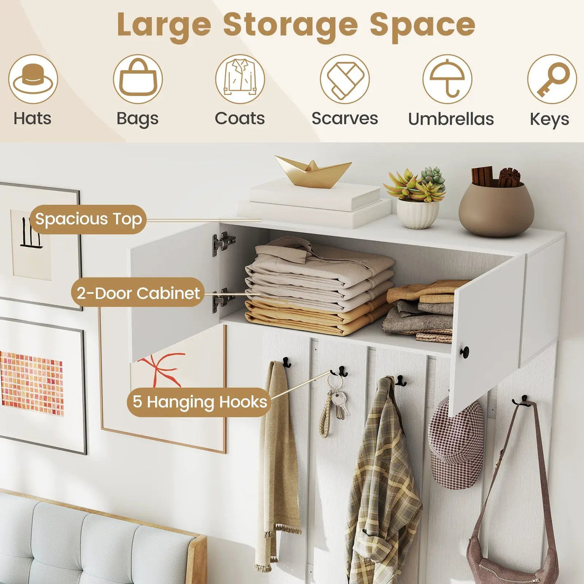 Entryway Wall Coat Rack Wall Mounted Coat Clothes Rack, photo 3 of 16