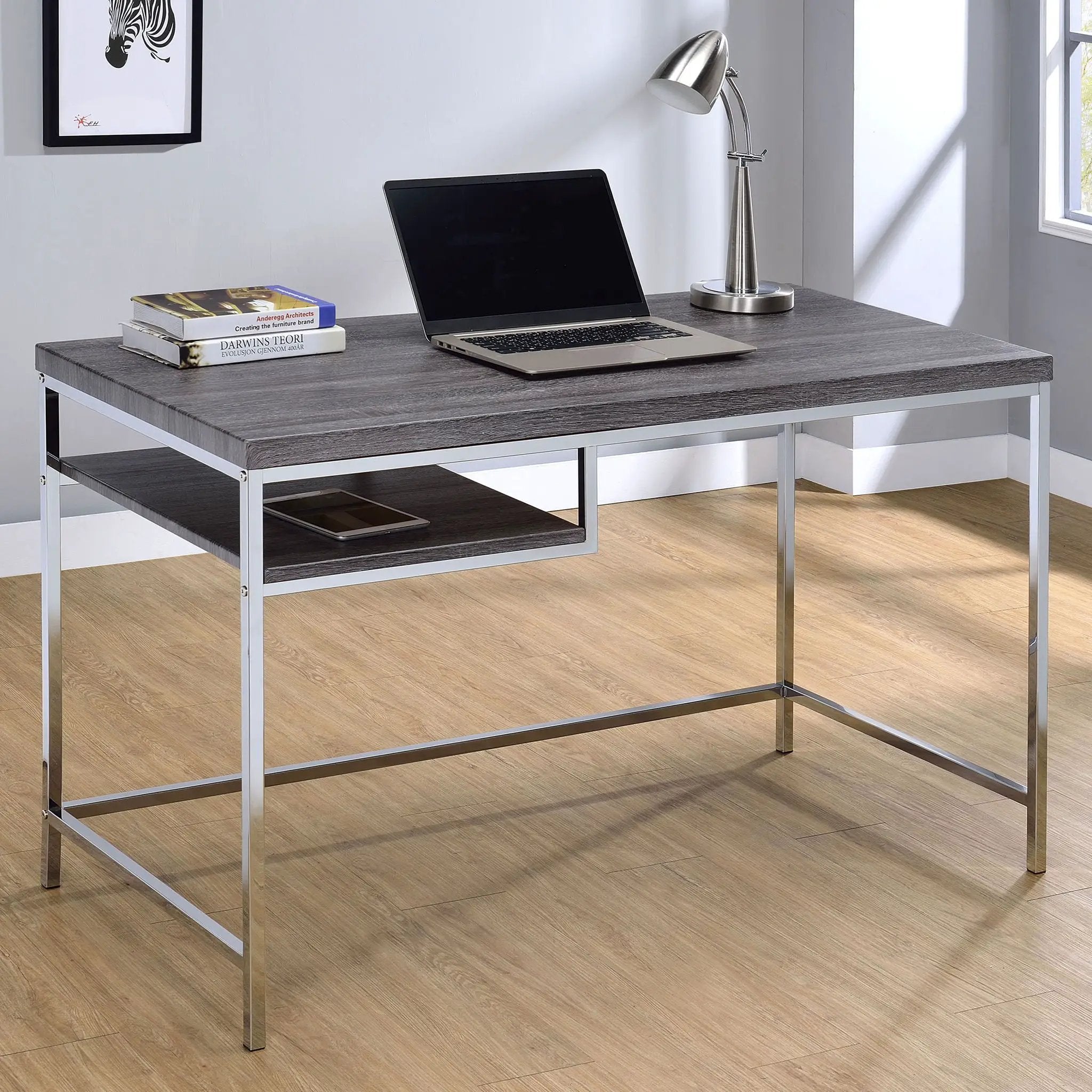 Rectangular Writing Desk, Compact Size For Home Office - Gray by HouseOfZazla