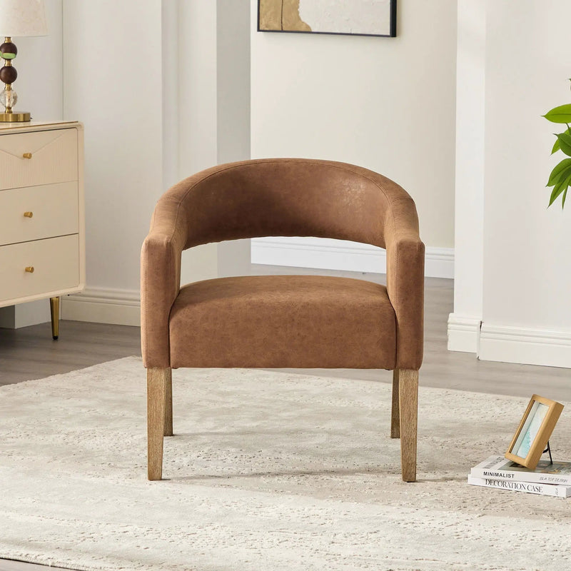 Upholstered Open Back Armchair With Weathered Rubberwood Legs by Unique Piece Furniture