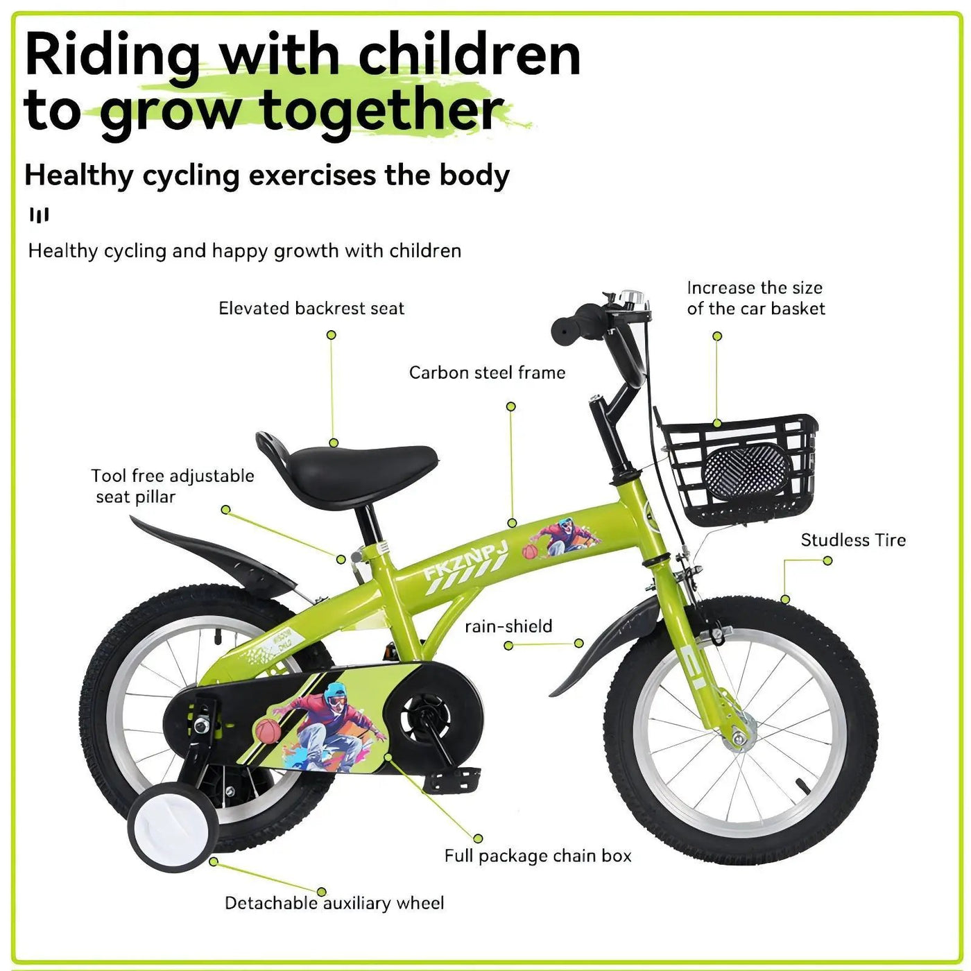 Fkznpj - 16" Sporty Kids Bike With Training Wheels And Stand Adjustable Saddle Suitable For Boys And Girls Aged 4 - 8 Years Tall Height 41 - 46" Available In A Variety Of Colors by HouseOfZazla