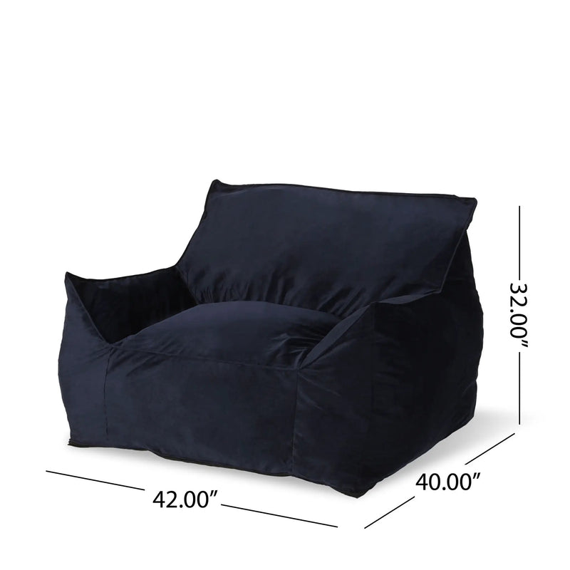 Allea - Velveteen Bean Bag Chair With Armrests - Midnight Blue by Unique Piece Furniture