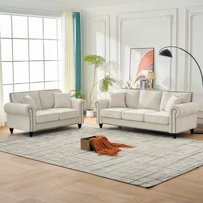 Modern 3 And 2 Seater Sofa With Rolled Arms, Tufted Upholstered Couch by Unique Piece Furniture