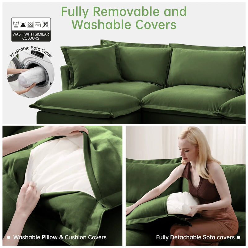 Slipcovered Sofa 2 Seater Sofa with 2 Ottomans by HouseOfZazla
