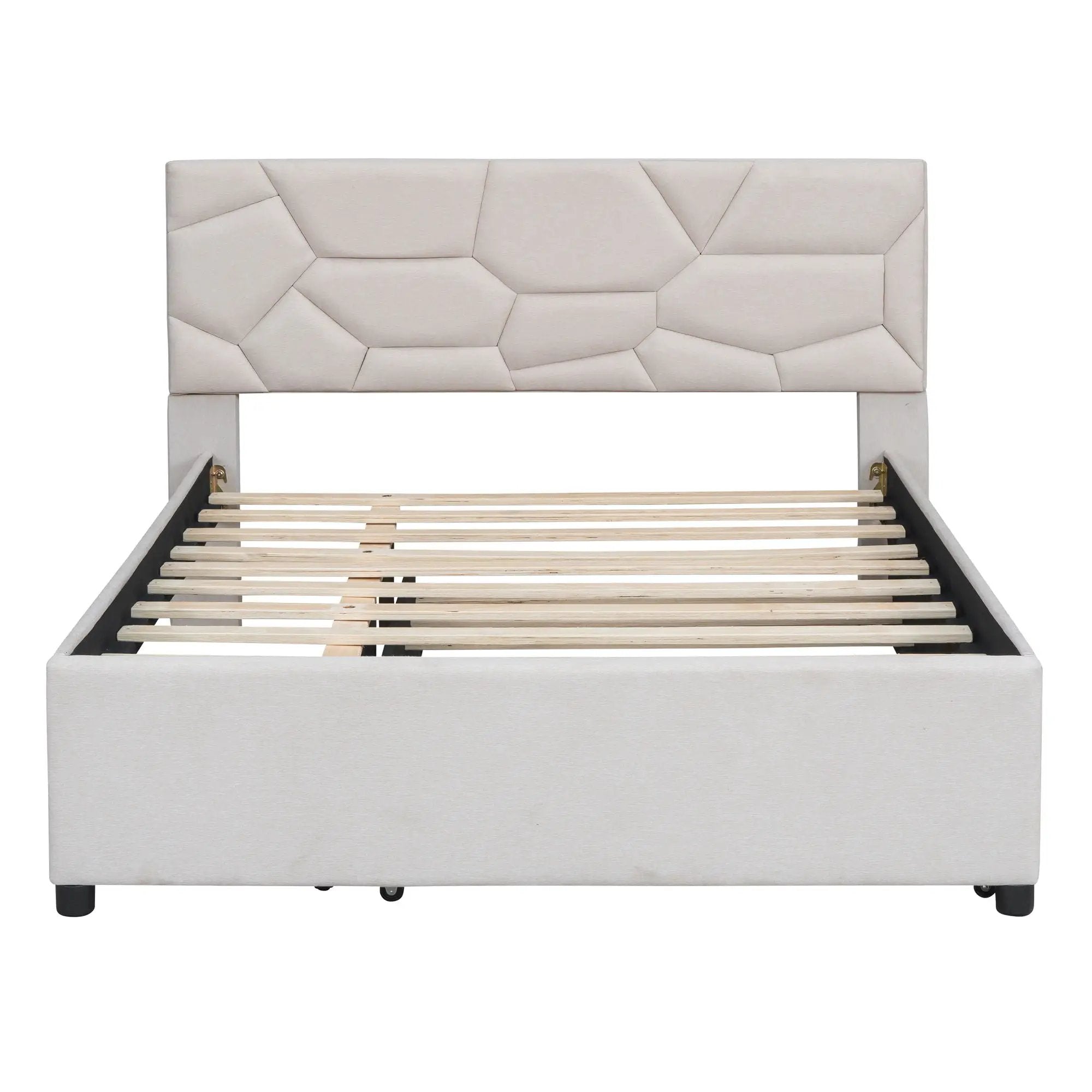 Upholstered Platform Bed With Brick Pattern Headboard And Twin Long Size Trundle by HouseOfZazla