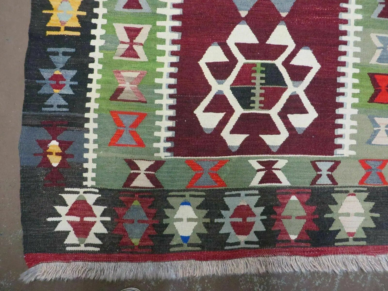 3' 8" X 5' Vintage Turkish Kilim Handmade Flat Weave Wool Rug Veg Dyes by Jewel Rugs