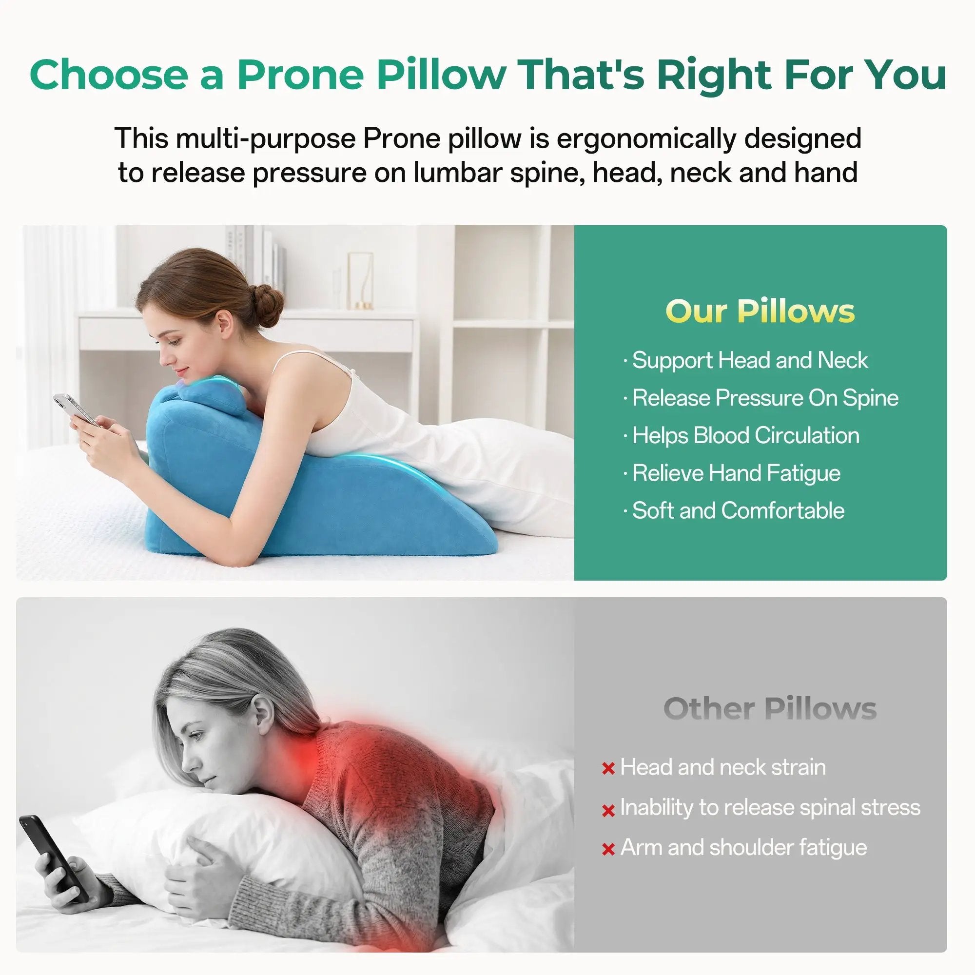 Ergonomic Spinal Posture Support & Multi-Functional Bed Pillow by HouseOfZazla