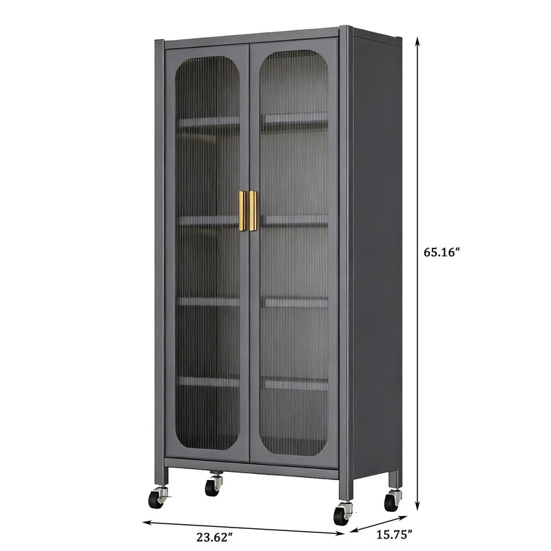 6 Tier Storage Cabinet With Transparent Door, Adjustable Shelves & Wheels by HouseOfZazla