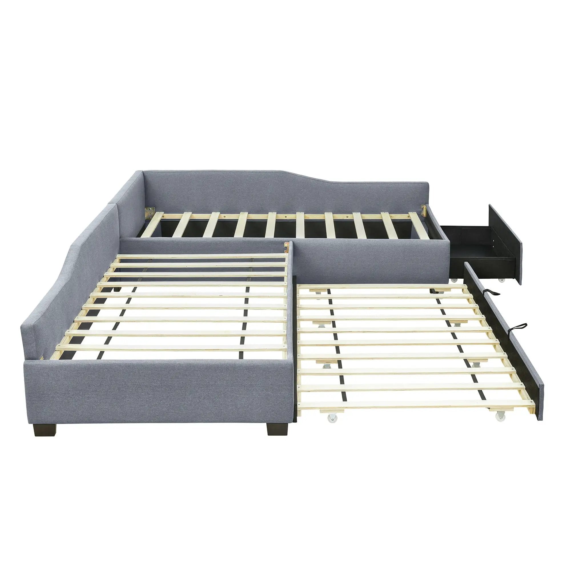 Upholstered Double Daybed With Trundle And Drawer
