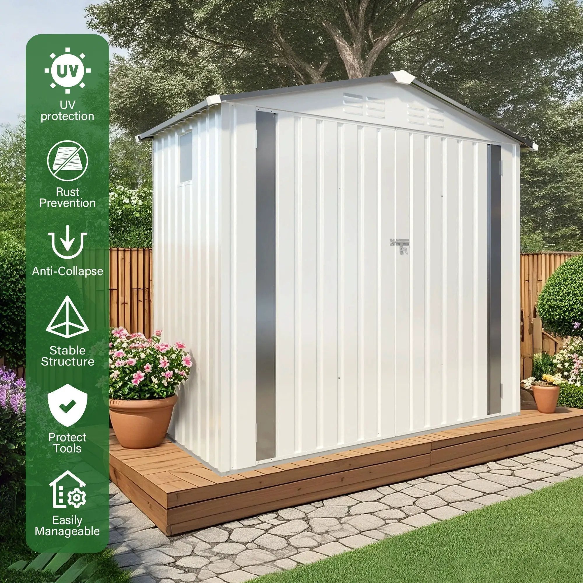 Garden Tool Shed Metal Storage Shed With Peaked Roof Waterproof Lockable Door by HouseOfZazla