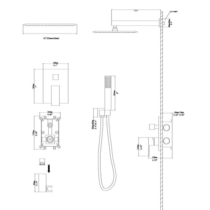 10" Square Dual Shower Head System Wall Mounted With Rough In Valve Modern Bathroom Fixture by HouseOfZazla