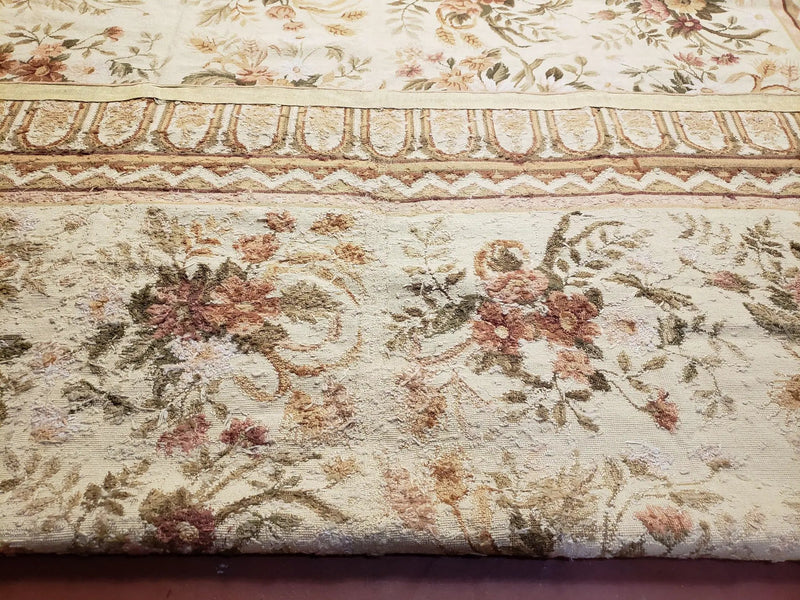 Needlepoint Rug 8x10 Aubusson Rug Victorian Floral Rug Handmade French Style French Decor Garden Panel Beige 8 x 10 Area Rug 100% Wool by Jewel Rugs