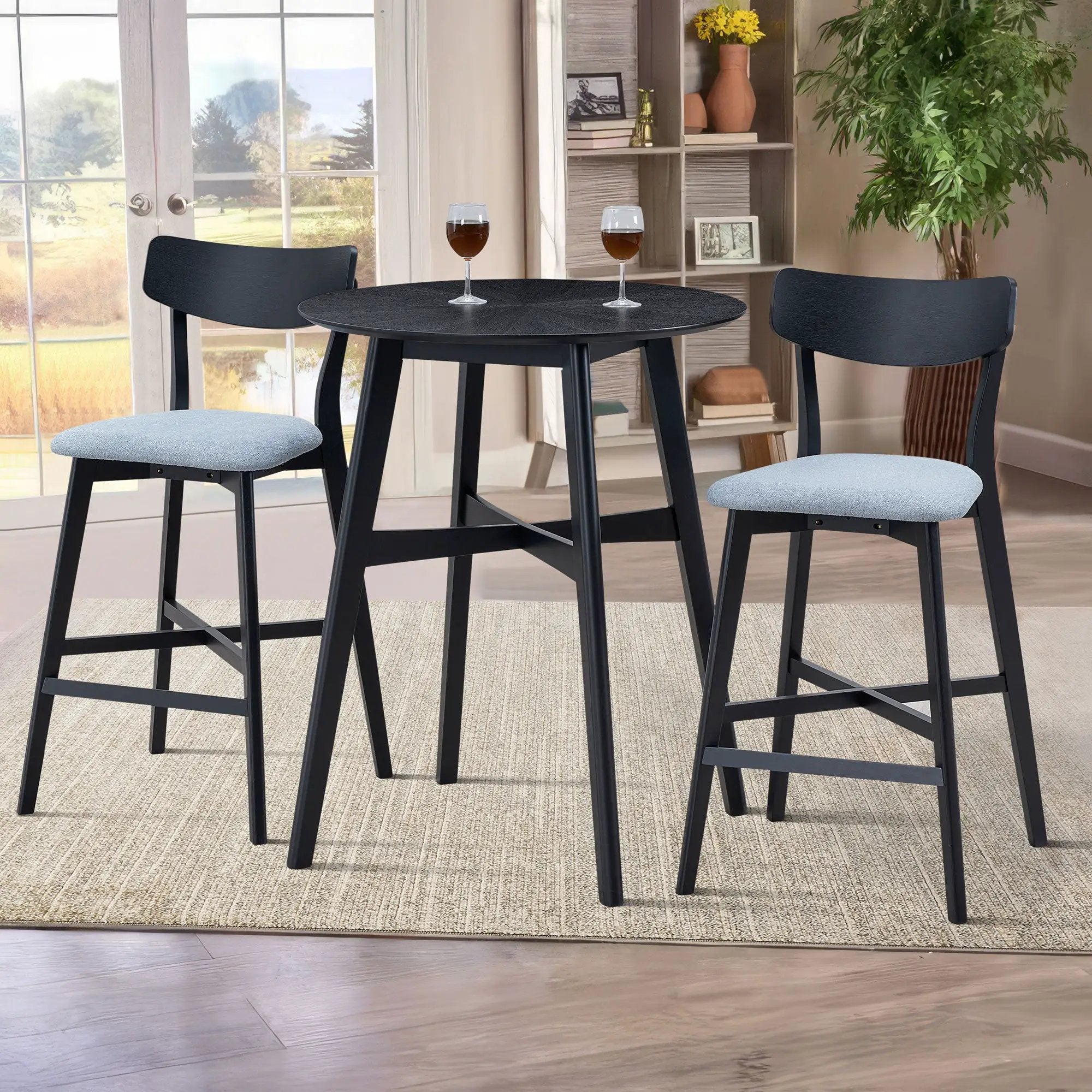 Wooden Bar Chairs Set of 2, Modern Soft Upholstered Kitchen Island Chairs by HouseOfZazla