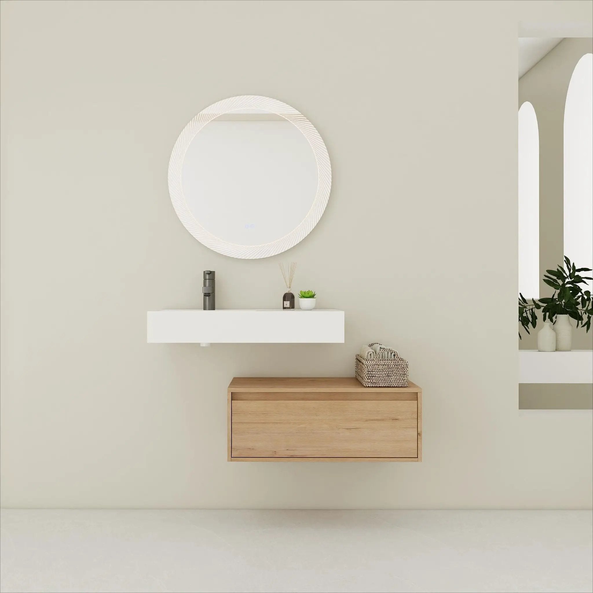 Modern Wall Mounted Bathroom Vanity With Resin Sink And Soft Close Drawer In Imitative - Imitative Oak by HouseOfZazla
