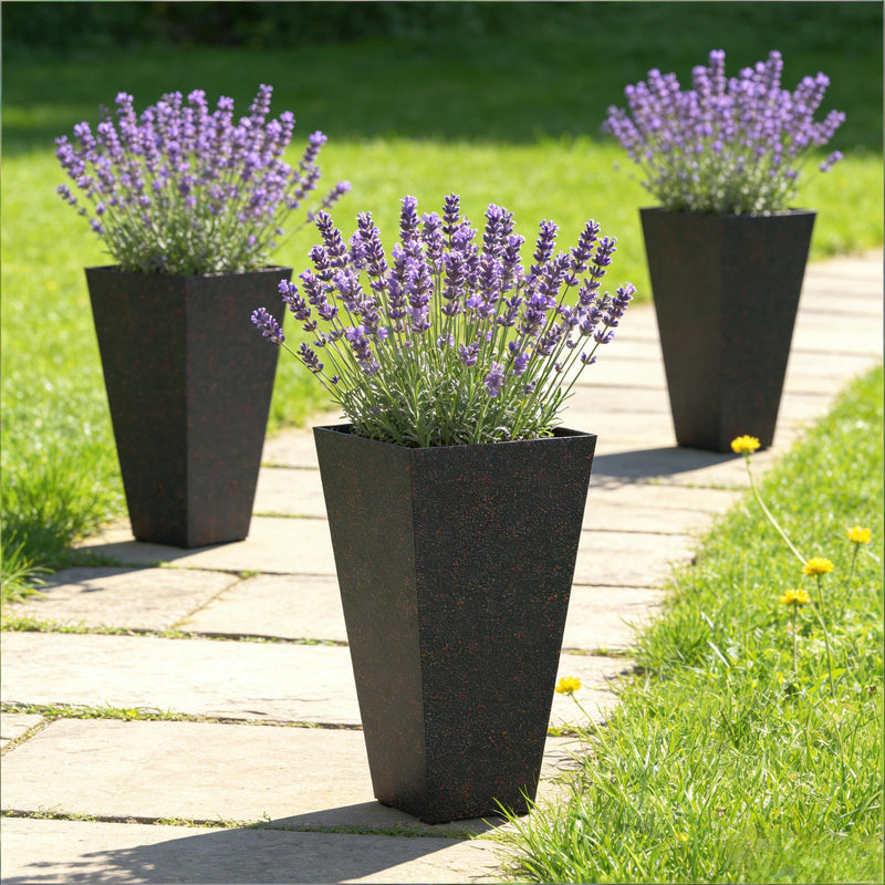 Set of 3 Tall Flower Pots with Marble Look Finish by HouseOfZazla