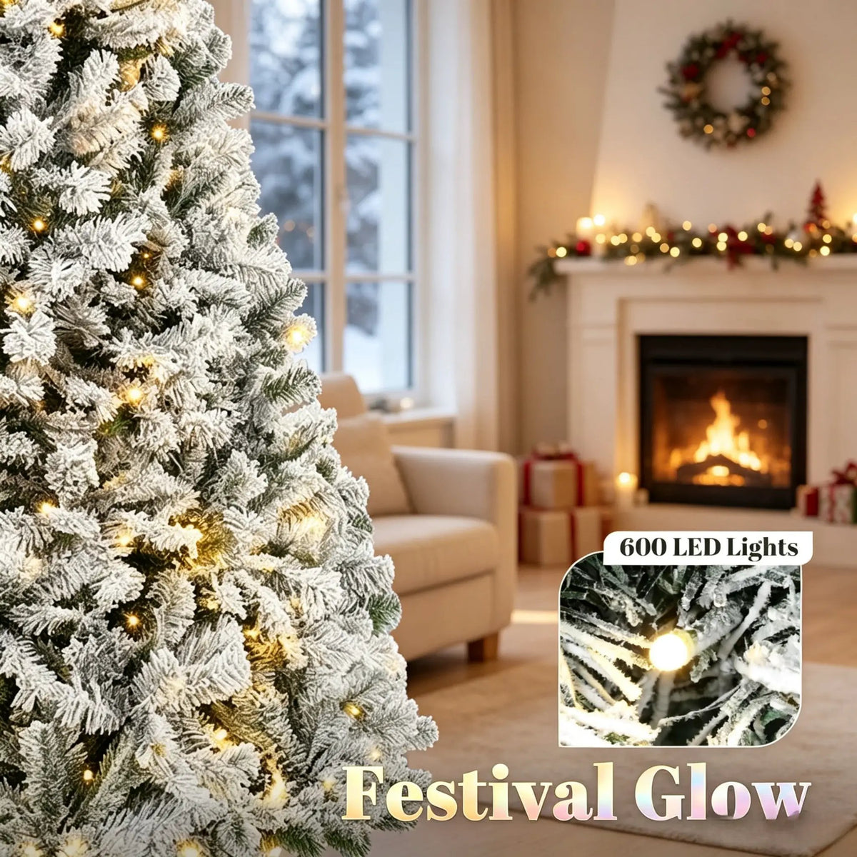 9 Ft Pre-Lit Flocked Fraser Fir Artificial Christmas Tree by HouseOfZazla