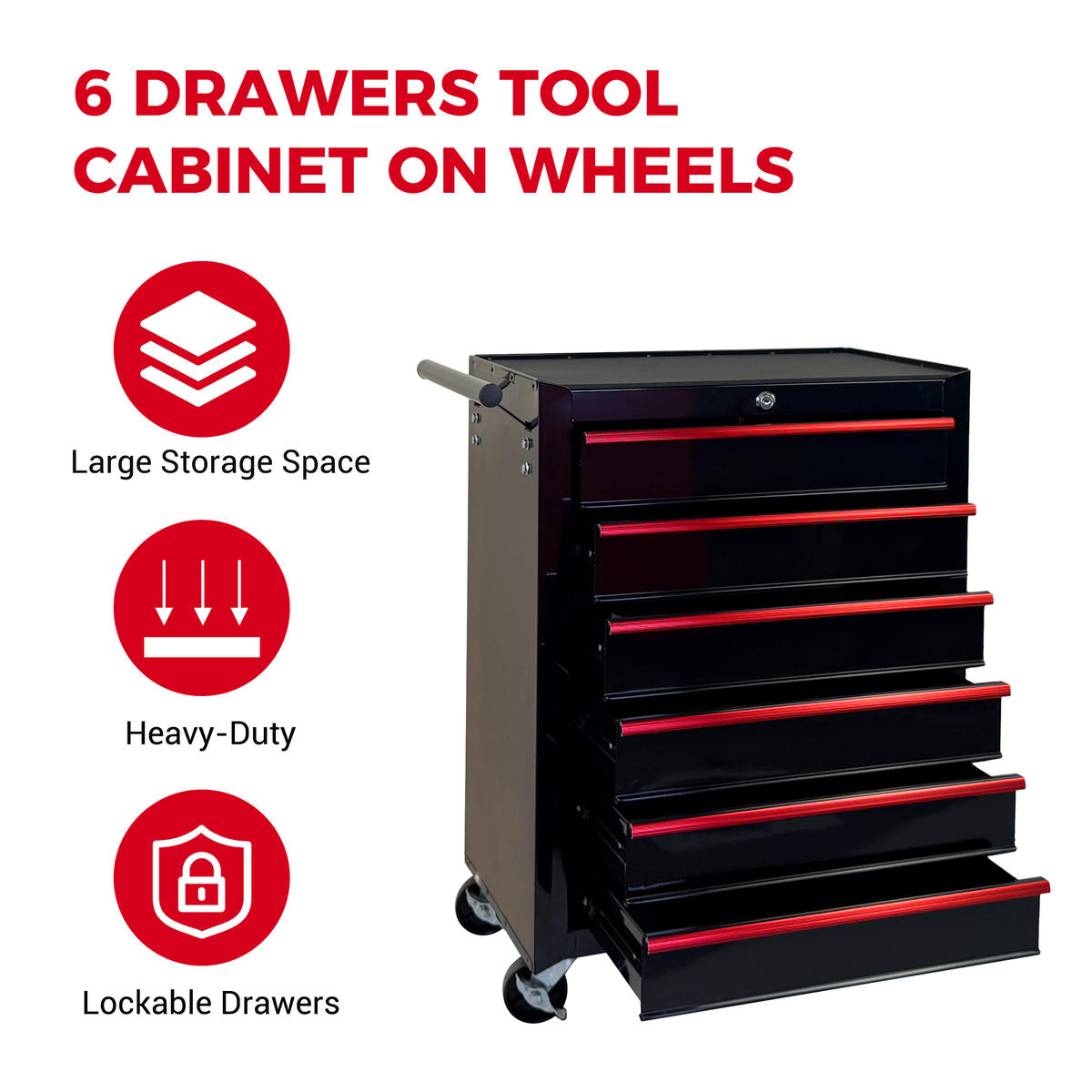 Rolling Metal Tool Chest with 6 Drawers - Black by HouseOfZazla