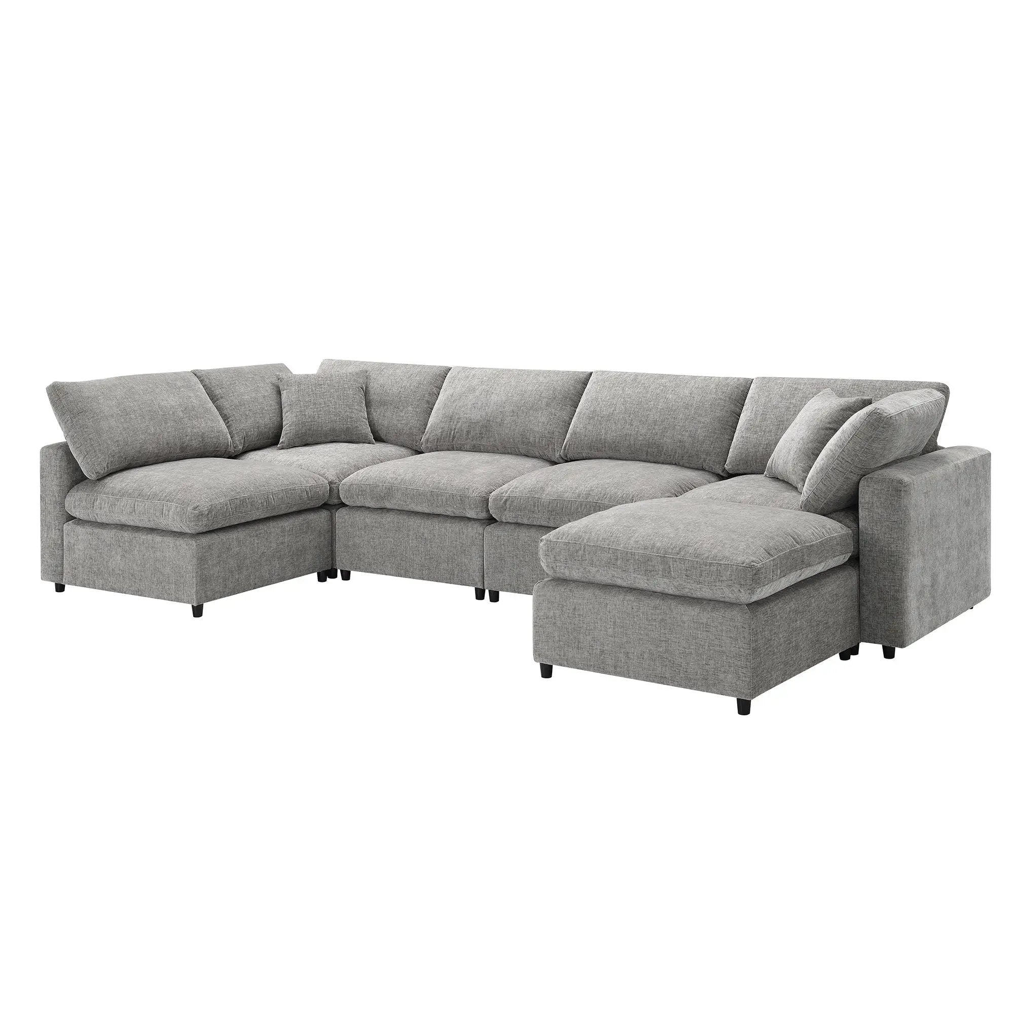 Modern Modular Cloud Sofa Bed, 6 Seat Sectional Couch Set With Ottoman, Free Combination, Convertible U Shaped Sleeper Sofa For Living Room by HouseOfZazla