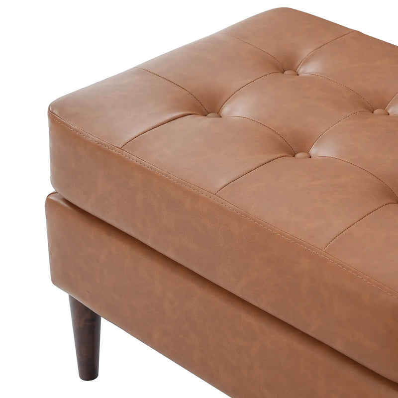 Upholstered PU Leather Ottoman, Solid Wooden Legs by HouseOfZazla